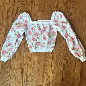 Floral Puff Sleeve Cropped Sweater